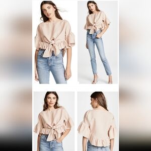 IRO Blush Pink/Beige Ruffled Tie-Front Linen And Cotton Blouse_34